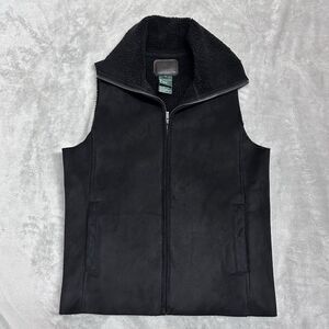 Vintage LAUREN RALPH LAUREN Women's Vest Sz S Faux Suede Sherpa Black Full Zip